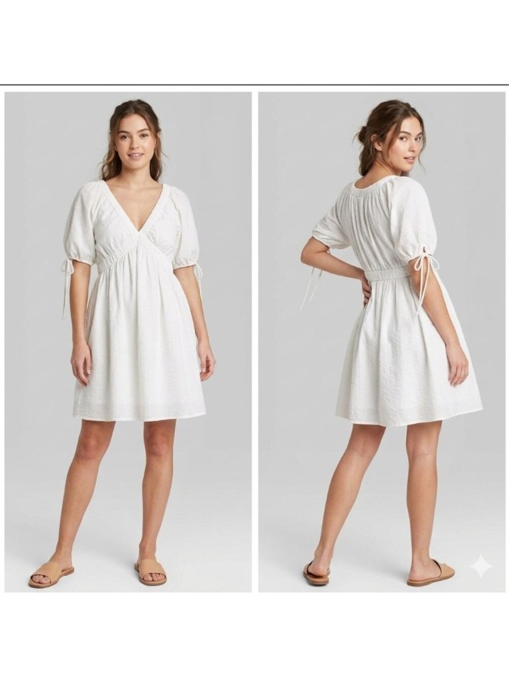 Abercrombie & Fitch Midi Dress Size Small 100% Cotton Short Puff Sleeves V Neck